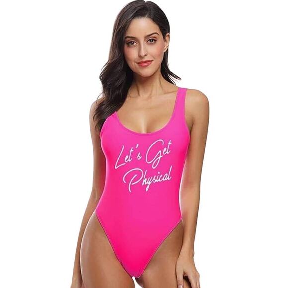 New Neon Pink Let's Get Physical 80's Workout Leotard XL - Picture 3 of 4